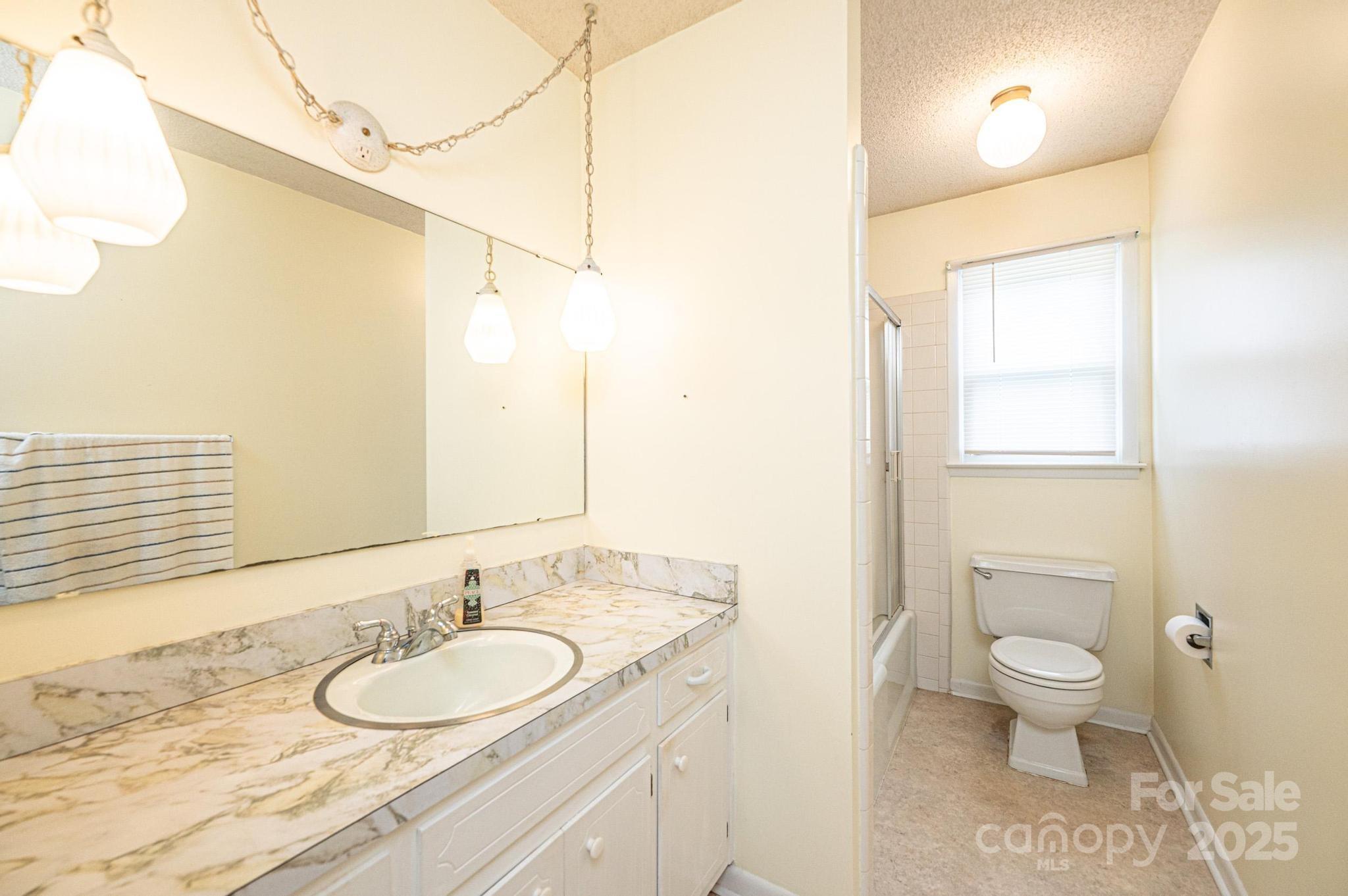 2541 Raintree Street Connelly Springs, NC 28612 - Photo 21 of 46 a bathroom with a granite countertop sink toilet and a mirror