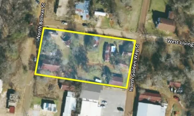 a building with a yard