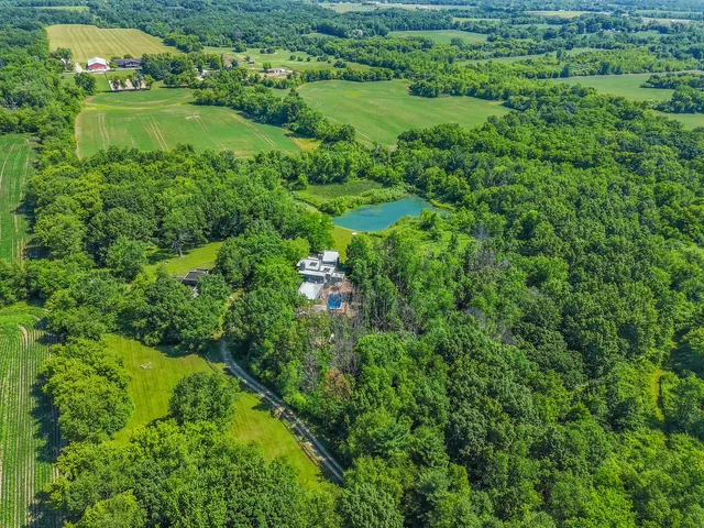 a view of a garden with a lake
