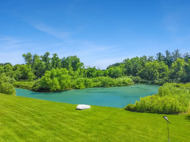a view of a golf course with a garden