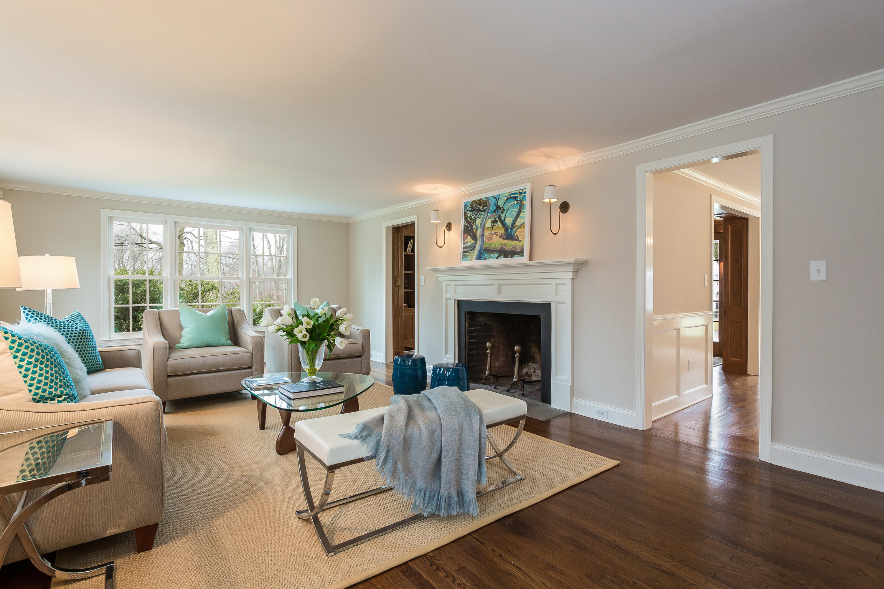 256 Brookside Road Darien, CT 06820 - Photo 21 of 66 a living room with furniture and a fireplace