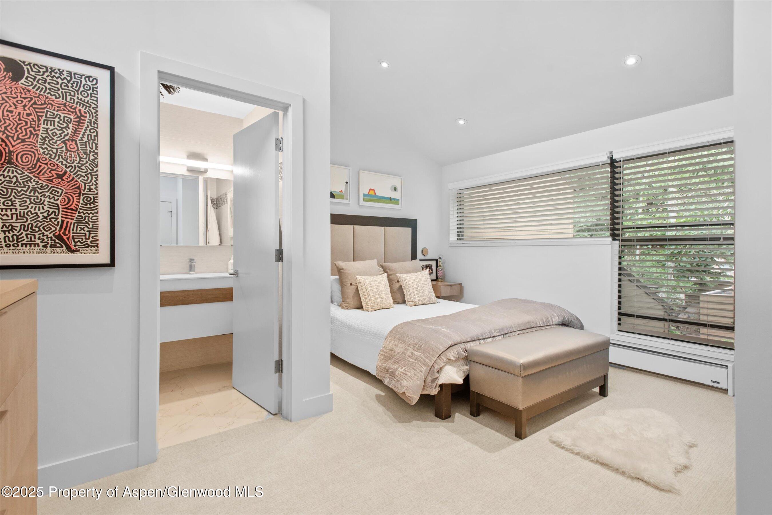 155 Lone Pine Road, Unit 8 Aspen, CO 81611 - Photo 19 of 36 a spacious bedroom with a bed and a cabinets