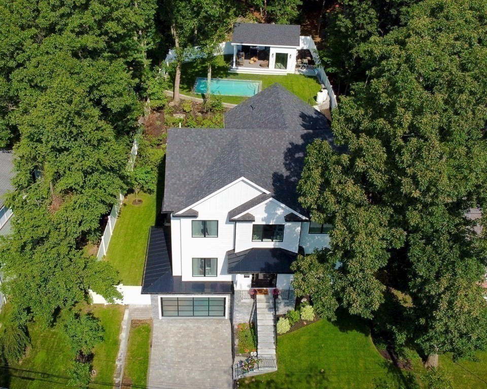 35 Wayne Road Newton, MA 02459 - Photo 33 of 33 an aerial view of a house with a swimming pool