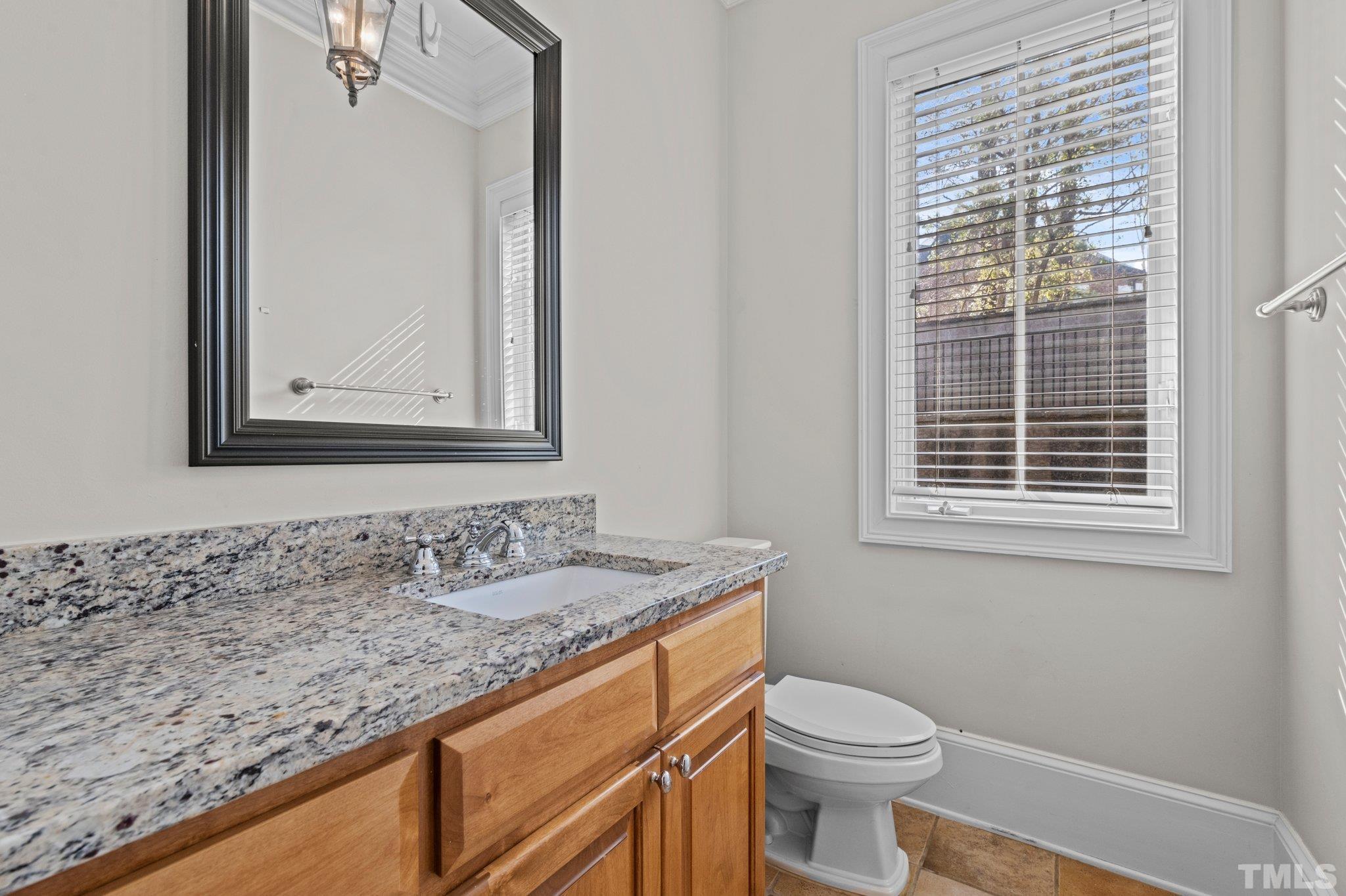 12501 Village Springs Road Raleigh, NC 27614 - Photo 45 of 93 a bathroom with a granite countertop sink toilet and mirror