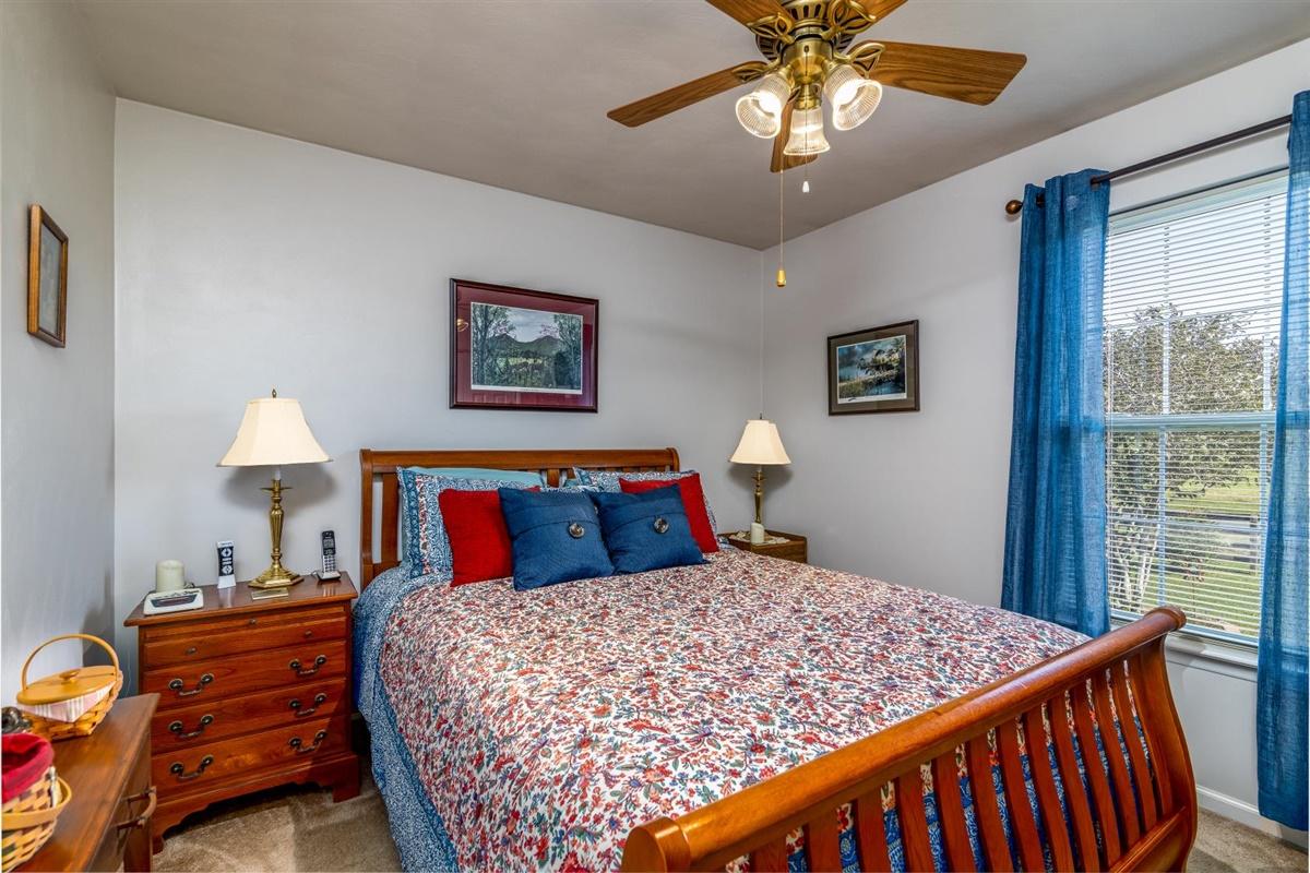 1849 Morgans Mill Road Goodview, VA 24095 - Photo 15 of 40 a bedroom with a large bed and a chandelier