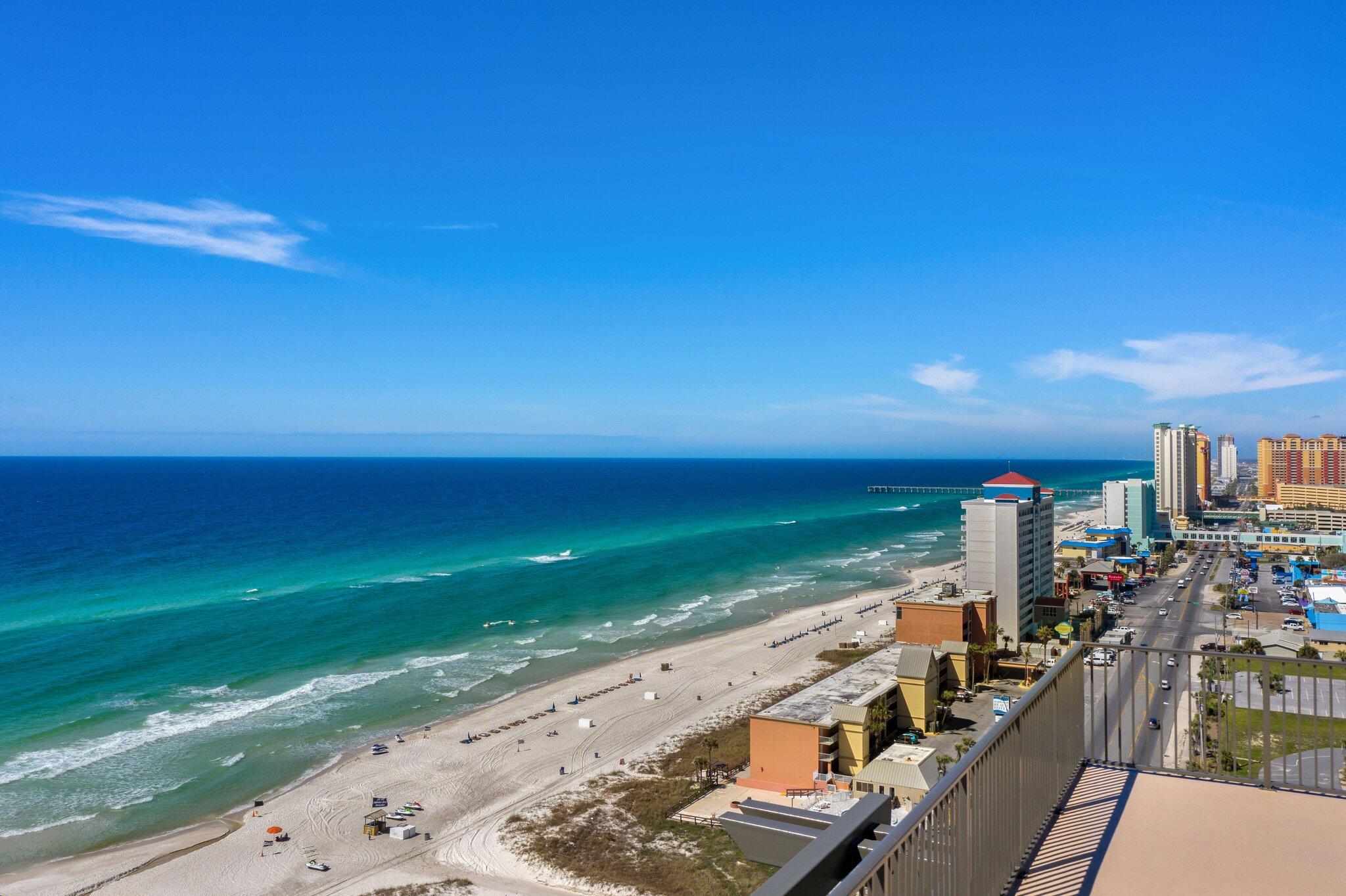 15100 Front Beach Road, Unit 1302 Panama City Beach, FL 32413 - Photo 13 of 67 a view of an ocean from a balcony