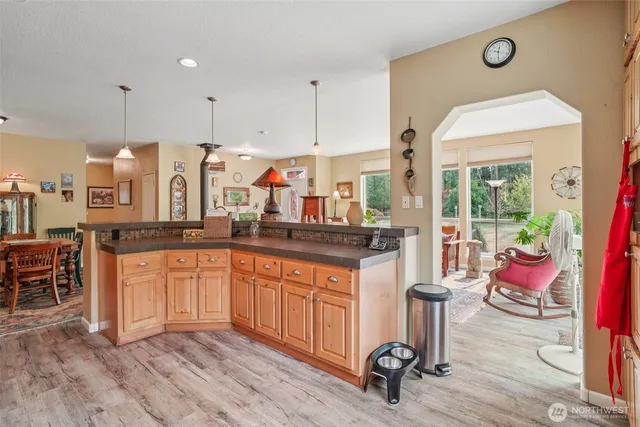 a large kitchen with cabinets