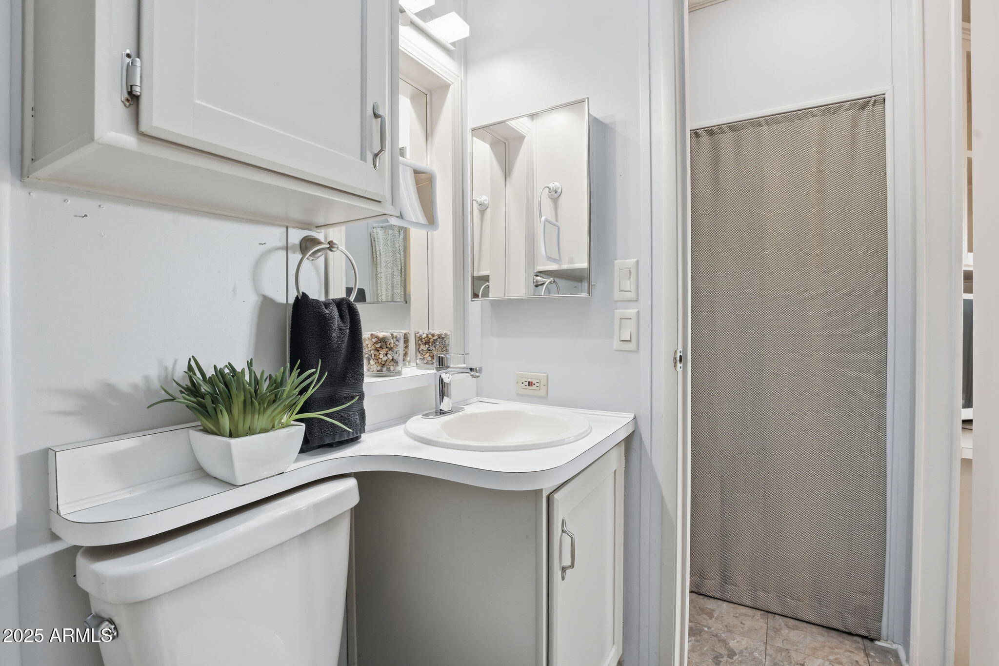 11201 North El Mirage Road, Unit 720 El Mirage, AZ 85335 - Photo 30 of 43 a bathroom with a sink a mirror and a potted plant