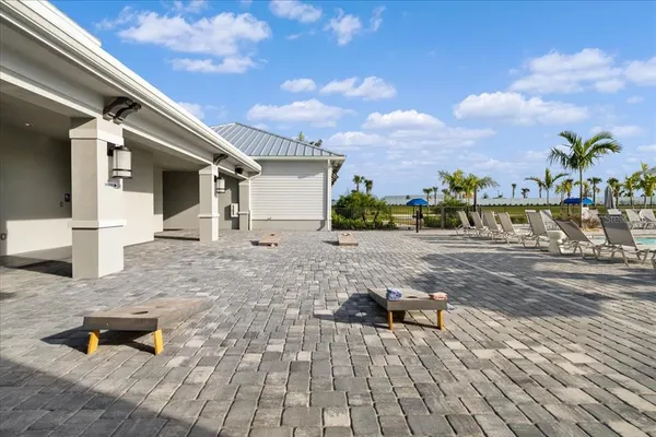 a view of a golf course with a big yard