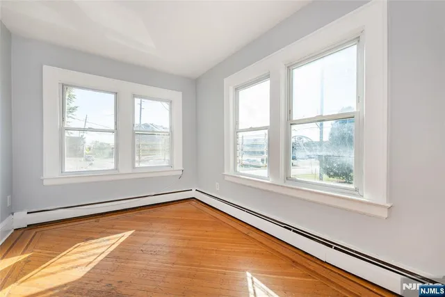 a view of a room with windows