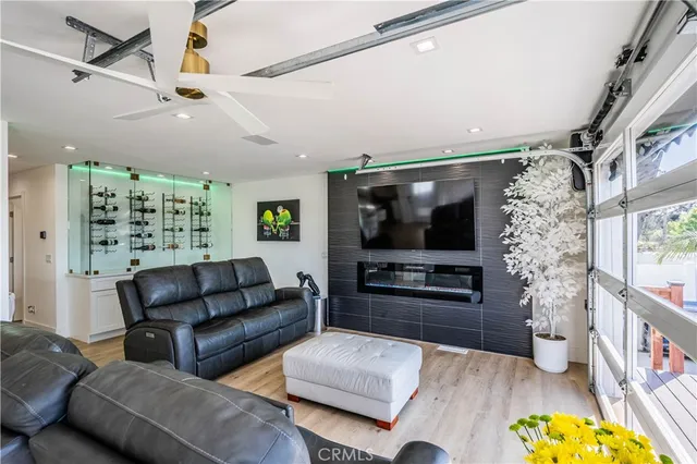 a living room with patio furniture