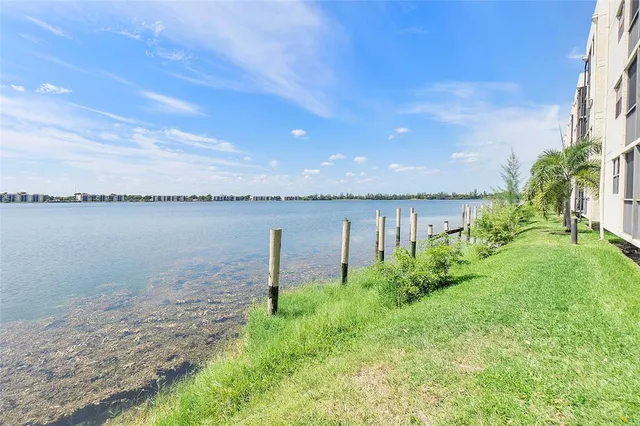 a view of a lake from a yard
