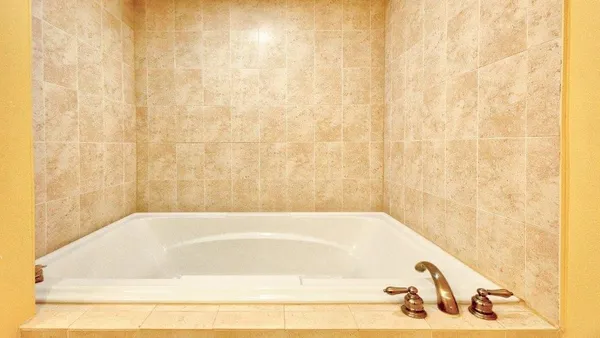 a bathroom with a bathtub