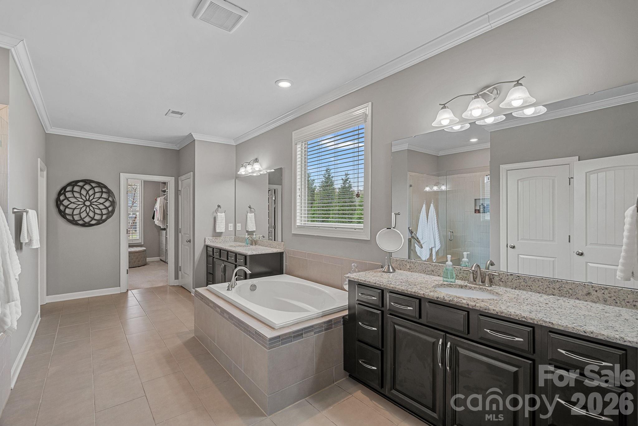 706 Blaise Court Matthews, NC 28104 - Photo 24 of 48 a spacious bathroom with a granite countertop toilet a sink and a mirror