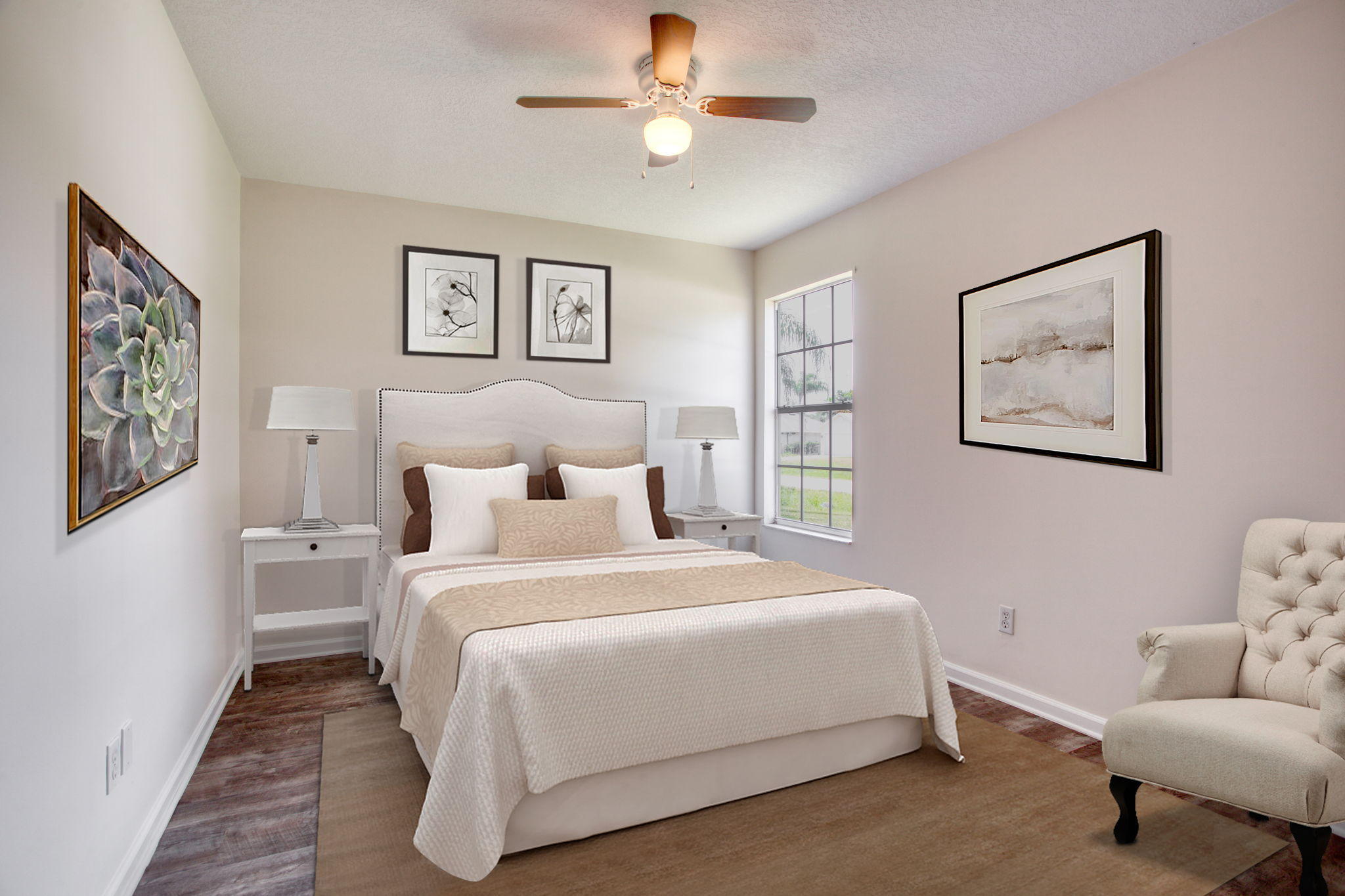 4302 Southwest Jaunt Road Port St. Lucie, FL 34953 - Photo 22 of 32 a bedroom with a bed and a chandelier