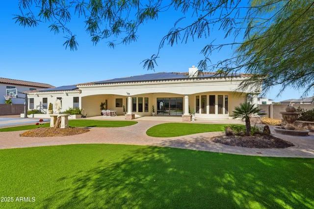 an aerial view of a swimming pool