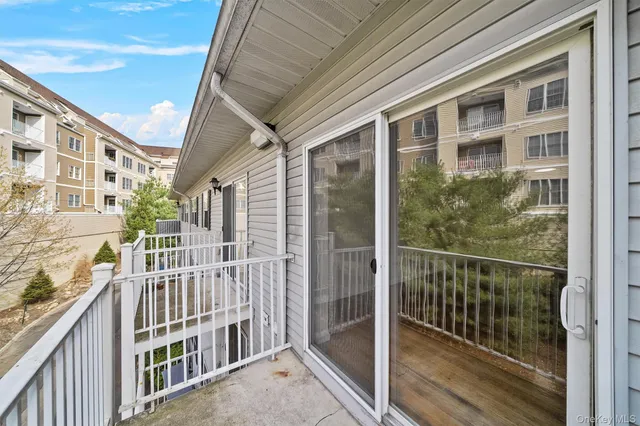 a view of a building from a balcony