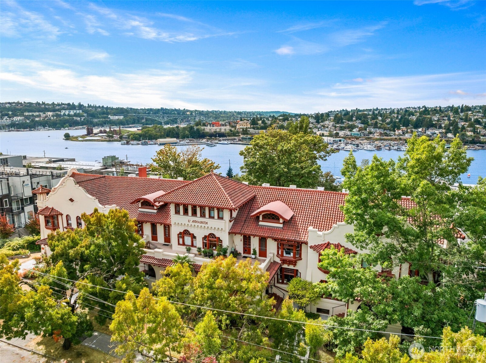 2915 Franklin Avenue East, Unit A Seattle, WA 98102 - Photo 32 of 34 an aerial view of a house with a garden and lake view