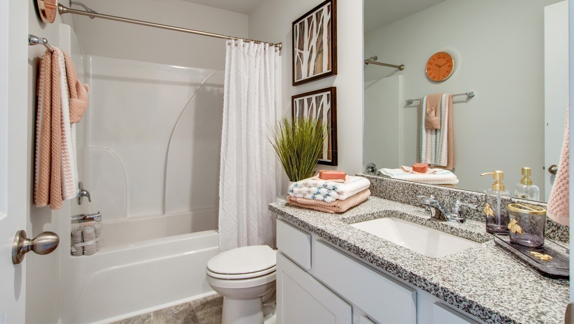 130 Cecil Road Lebanon, TN 37087 - Photo 22 of 46 a bathroom with a granite countertop sink a toilet and a mirror