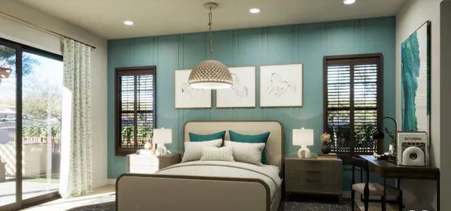 a bed room with a bed window and a couch