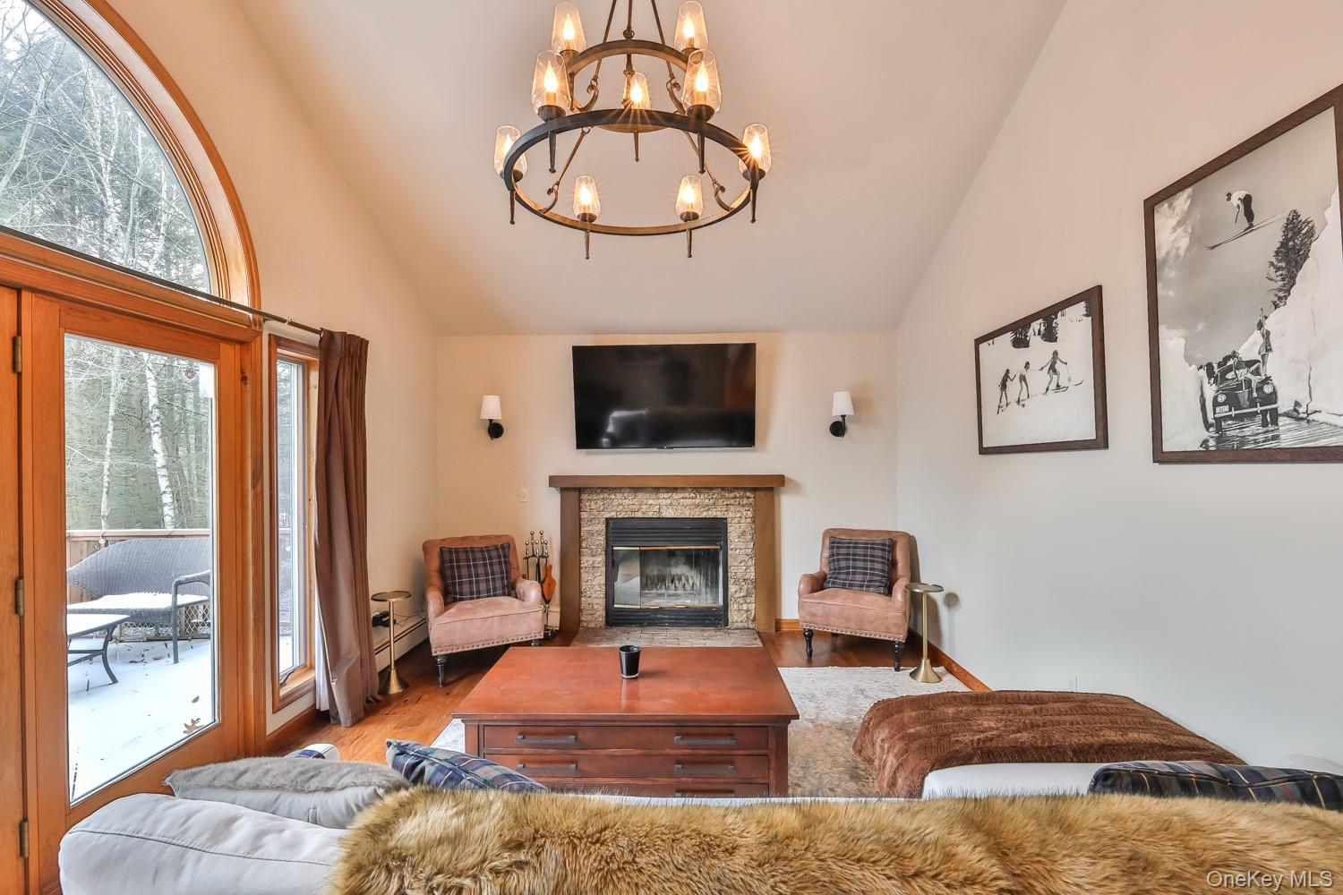 61 Mt View Estates Road Windham, NY 12496 - Photo 5 of 38 a living room with furniture a fireplace and flat screen tv