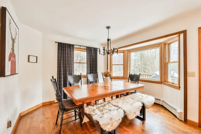 a dining room with furniture window wooden floor