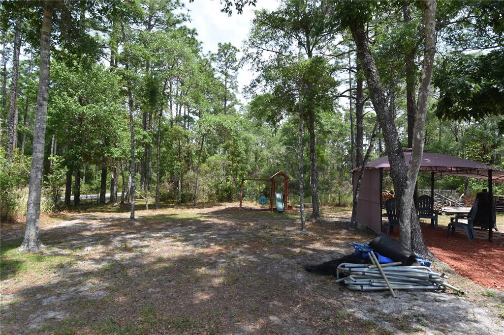 14241 Ravine Avenue Weeki Wachee, FL 34614 - Photo 35 of 48 a backyard of a house with trampoline