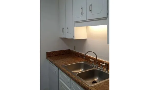 a kitchen with a sink and cabinets