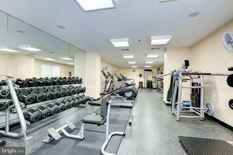 a view of a room with gym equipment
