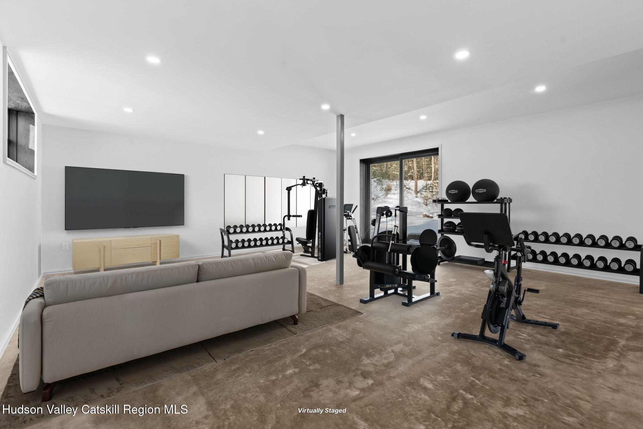 178 Chestnut Hill Road Woodstock, NY 12498 - Photo 36 of 42 a living room with furniture and a flat screen tv