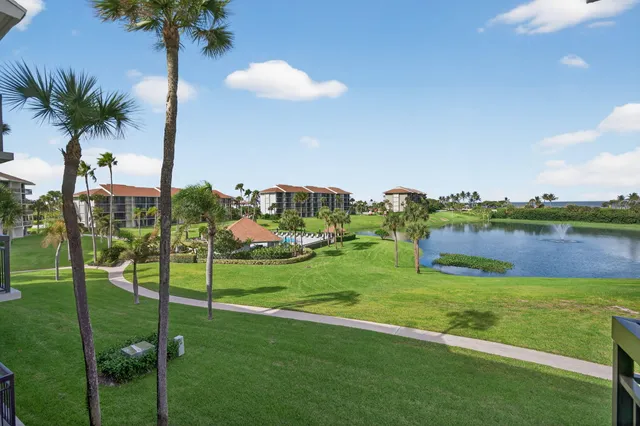 a view of a garden with a building in the background