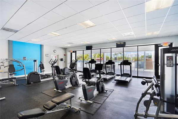 a view of a room with gym equipment