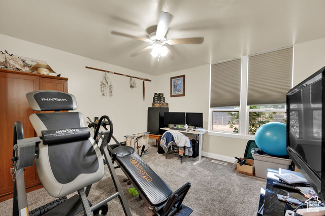 1632 South Main Street Springville, UT 84663 - Photo 14 of 93 Workout area with ceiling fan and carpet flooring