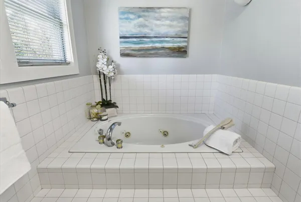a bathroom with a bathtub