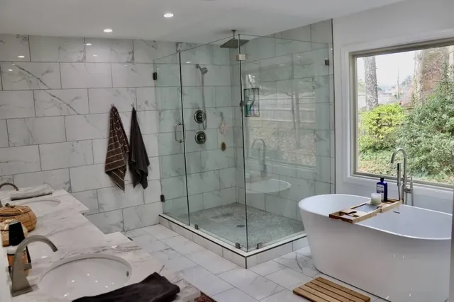 a view of workspace with wooden floor windows