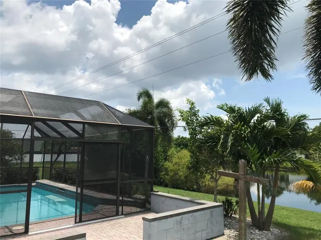 a view of a yard and a palm tree