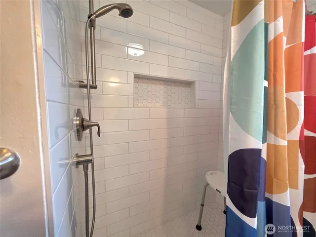 a bathroom with a bathtub