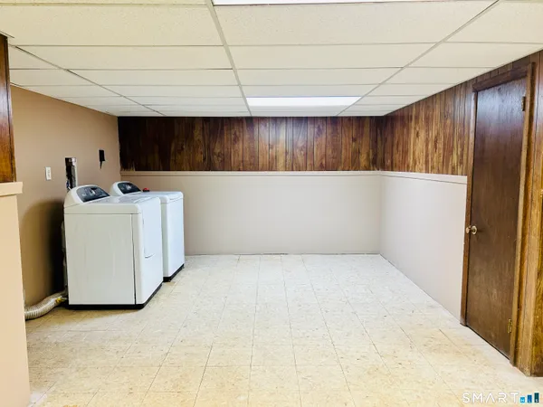 a view of a garage with furniture