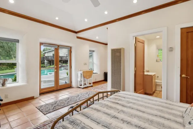 aerial view of a house with a garden