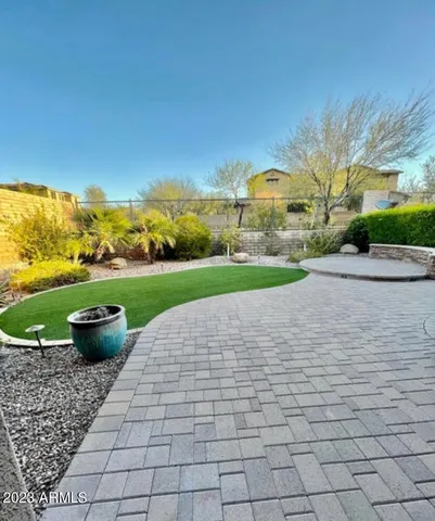 a view of a backyard with plants and trees