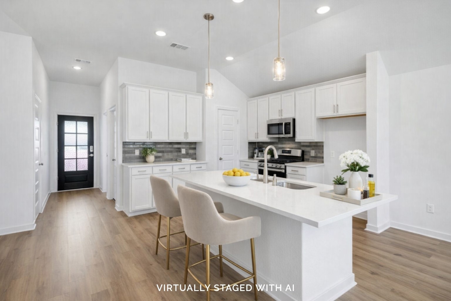 716 Hackberry Branch Magnolia, TX 77354 - Photo 2 of 32 a kitchen with a sink a microwave a refrigerator and chairs