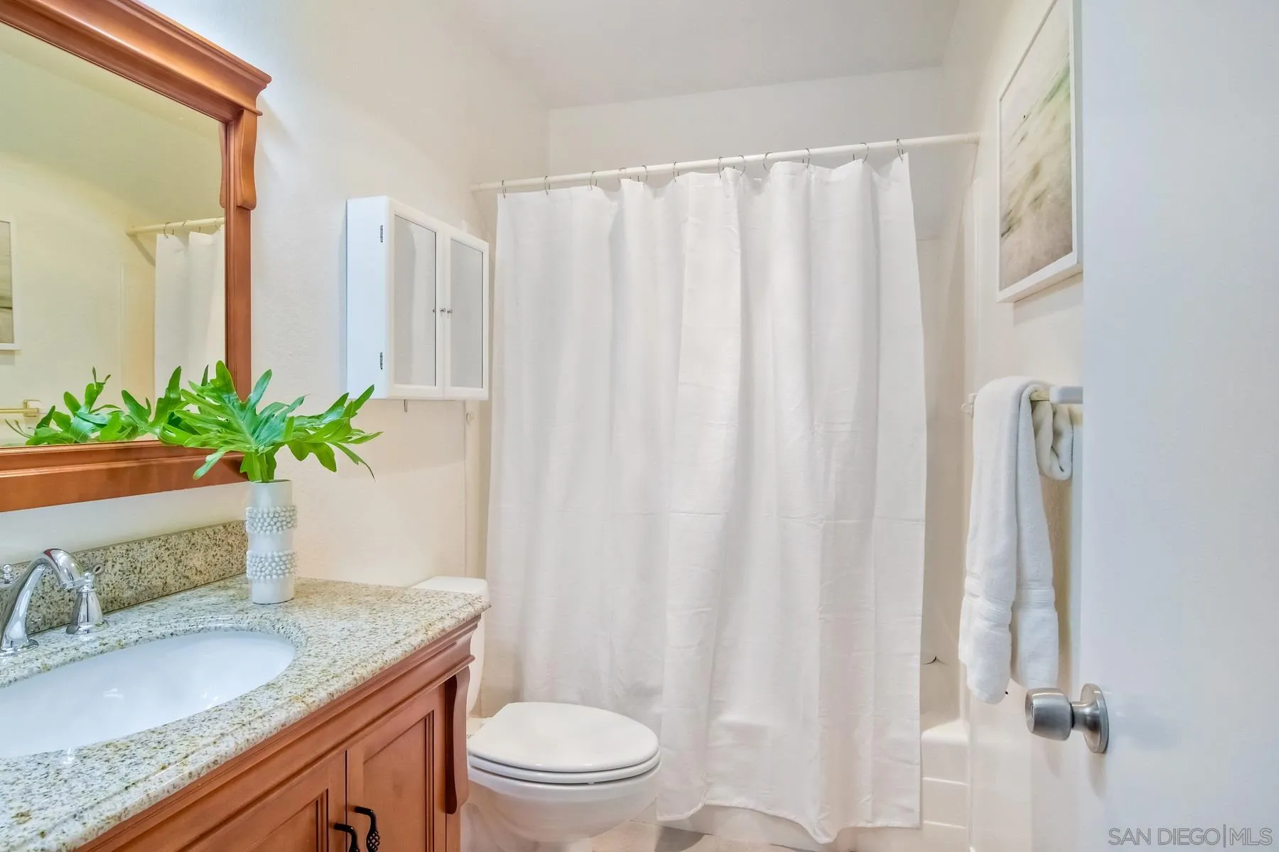 803 Caminito Azul Carlsbad, CA 92011 - Photo 19 of 41 a bathroom with a granite countertop sink a toilet and a mirror