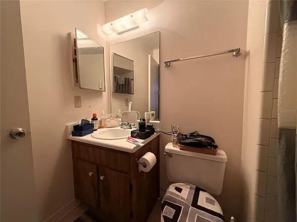 a bathroom with a sink a mirror and a toilet