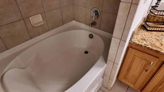 a bathroom with a tub