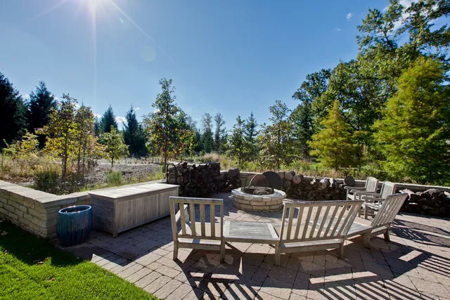 a view of a porch with a garden