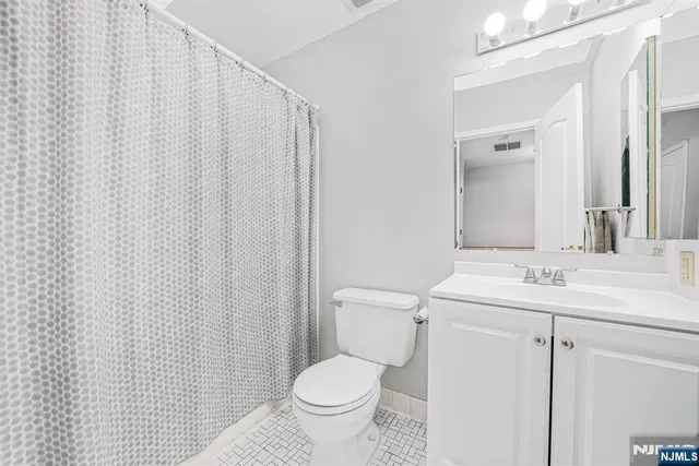 a bathroom with a sink a toilet and shower curtain