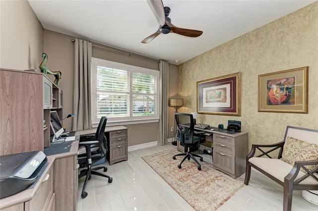 a view of a swimming pool and trees
