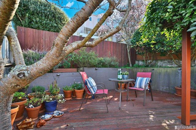 a view of a chairs and table in backyard