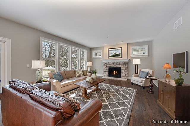 6340 Tennessee Avenue Willowbrook, IL 60527 - Photo 3 of 23 a living room with furniture a flat screen tv and a fireplace