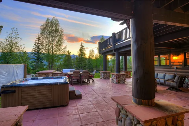 a view of balcony with furniture